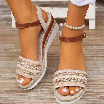 Женские босоножки на танкетке с ремешком на щиколотке из искусственной кожи, летние гладиаторские сандалии, женские нескользящие сандалии с толстой подошвой 36