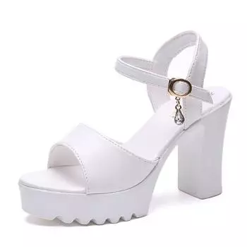 Женские босоножки на танкетке с застежкой-молнией Fish Mouth Platform High Heels Slope Sandals Women Shoes Женские босоножки на платформе с застежкой-молнией Fish Mouth High Heels 665 4 белый