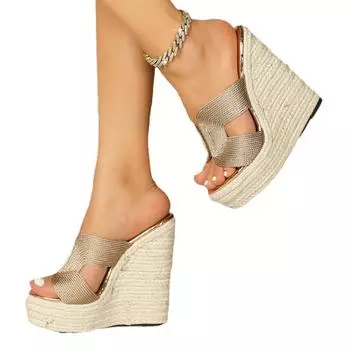 Женские босоножки на танкетке, сексуальные, новые, модные, простые, водонепроницаемые, тапочки на танкетке LFD-10368-B11 35 шампанского