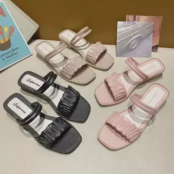 Женские босоножки на танкетке в римском стиле, лето 2022 г. — толстый каблук, один ремешок, квадратный носок 37 (size down by one)