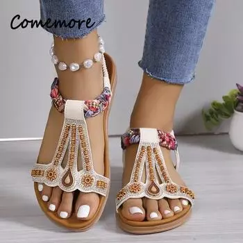 Женские босоножки на танкетке в стиле бохо, новые пляжные туфли с открытым носком в стиле ретро, сандалии на женской платформе со стразами, сандалии Mujer Verano 2024 36 чёрный