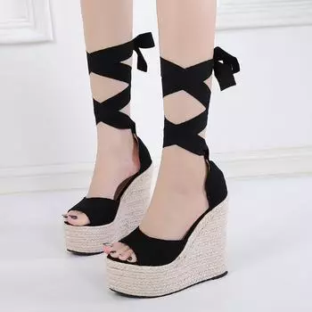 Женские босоножки на танкетке, женские босоножки на высоком каблуке на платформе в богемном стиле, модная женская обувь с открытым носком и ремешком на щиколотке 41