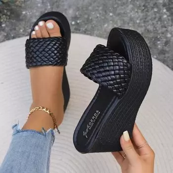 Женские босоножки на танкетке, женские летние босоножки на толстой танкетке, женские легкие пляжные туфли на толстой подошве 35 бежевый