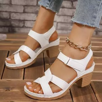 Женские босоножки на толстой подошве и высоком каблуке, летние платья 2024 года, массивные туфли с открытым носком, новый дизайн, брендовые босоножки с открытой пяткой для женщин 36 белый