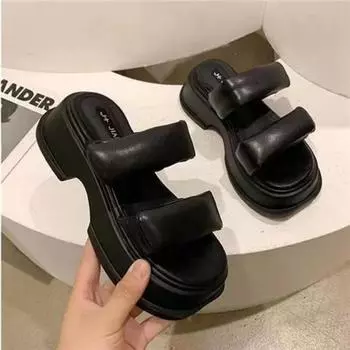 Женские босоножки на толстой подошве, летние 2024, новые повседневные тапочки с открытым носком черного и бежевого цвета, римские пляжные туфли на платформе, увеличивающие рост 35 покинуть белый