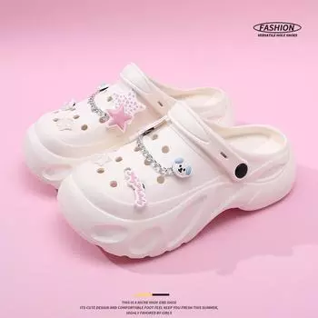 Женские босоножки на толстой подошве, увеличивающие рост, с милым дизайном в виде щенка, нескользящие, дышащие, износостойкие, дезодорирующие повседневные туфли из ЭВА для активного отдыха 38-39 белый