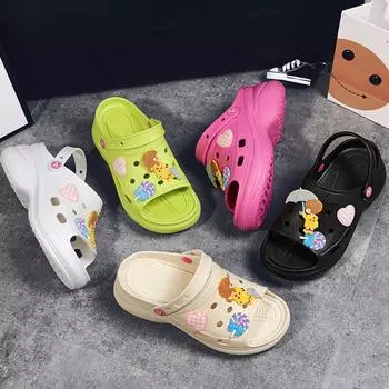 Женские босоножки на толстой танкетке с дырочками, высокие женские пляжные спортивные сандалии 35 белый