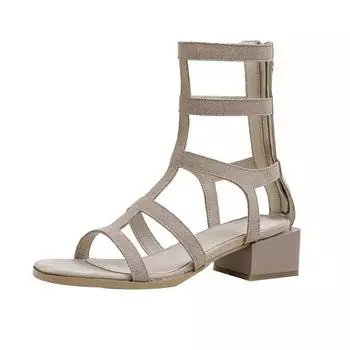 Женские босоножки на толстом каблуке, летние, с квадратным носком, круглым носком, открытым носком, с застежкой-молнией сзади, с мягкой подошвой, нескользящей, со средним каблуком 35