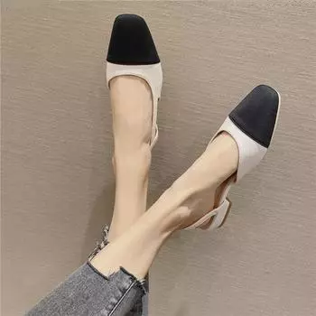 Женские босоножки на толстом каблуке на плоской подошве 2023 года: Стильные, удобные, дышащие туфли без застежек с плетеным дизайном и закрытым носком 35 бежевый