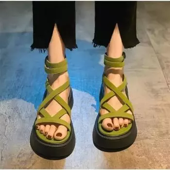 Женские босоножки на толстом каблуке, женские новые туфли с открытым носком, модные повседневные босоножки, женские дизайнерские римские туфли на плоской подошве, лето 2024 г. 35 чёрный
