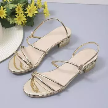 Женские босоножки на высоком каблуке 2024 года, летняя повседневная женская обувь, женские босоножки на квадратном каблуке с открытым носком и ремешком на щиколотке, женские босоножки на танкетке 36 золотой
