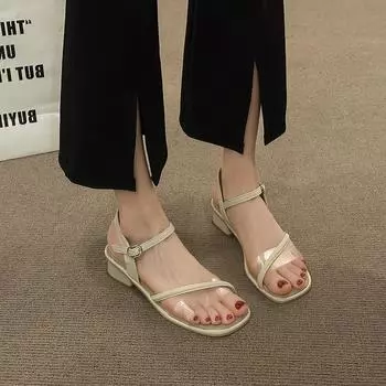 Женские босоножки на высоком каблуке 2024 года, летняя новая модная женская обувь, женские босоножки с квадратным каблуком и открытым носком, с ремешком на щиколотке, Sandalias Mujer 35