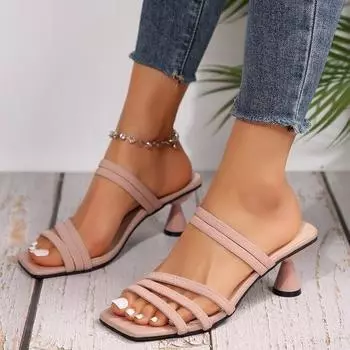 Женские босоножки на высоком каблуке большого размера с квадратной пряжкой и маленькие босоножки. 35 розовый