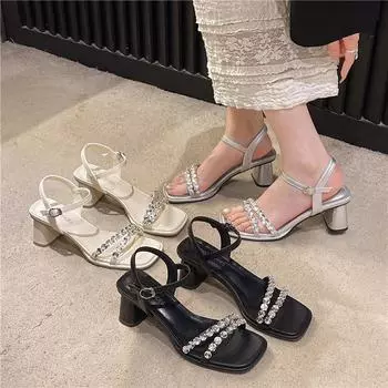 Женские босоножки на высоком каблуке High Sense Niche 2024 года, летние новые босоножки Fairy Wind Rhinrhinos с толстым каблуком 35 белый