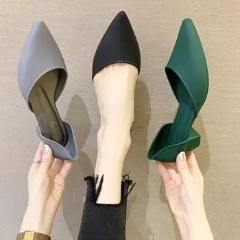 Женские босоножки на высоком каблуке из ПВХ, однотонные, с острым носком, средней толщины, с неглубоким носком, нескользящие, повседневные туфли 35