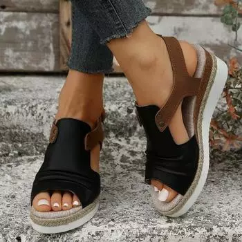 Женские босоножки на высоком каблуке из травяной ткани, лето 2024, новые римские туфли с пряжкой на подошве, пляжные сандалии 36 красный