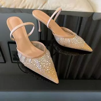 Женские босоножки на высоком каблуке, летние модные сетчатые туфли со стразами, женские туфли-лодочки, элегантные женские босоножки, женская обувь для вечеринок 36