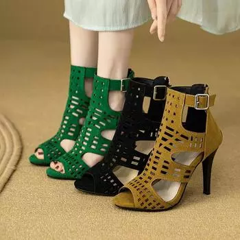 Женские босоножки на высоком каблуке, летние новые босоножки с тонким каблуком и большим размером «рыбий рот» 36 чёрный