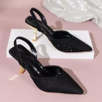 Женские босоножки на высоком каблуке, летние пикантные вечерние пикантные вечерние сандалии с острым носком, однотонные уличные женские сандалии на блестящем тонком каблуке 35