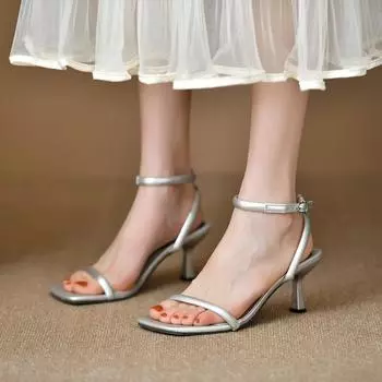 Женские босоножки на высоком каблуке, летние повседневные женские туфли на квадратном каблуке с открытым носком, женские туфли на танкетке 2024 года, новые элегантные женские туфли на каблуке 34 бежевый