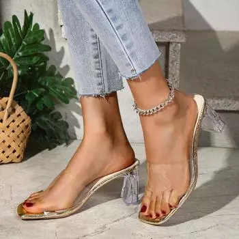 Женские босоножки на высоком каблуке, летние, с открытым носком, повседневные, женские, сексуальные, роскошные, сандалии, прозрачный каблук, модная обувь для женщин 35