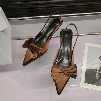 Женские босоножки на высоком каблуке с бантом, туфли-слингбэки с острым носком, летний тренд, сексуальные туфли для платья, большого размера, sandalias mujer 35