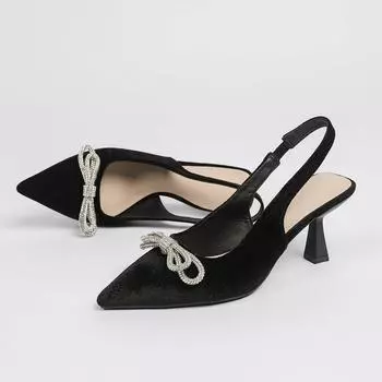 Женские босоножки на высоком каблуке с острым носком, большого размера, летние повседневные босоножки с тонким каблуком и бантом, однотонные туфли 36-42 36 чёрный