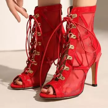 Женские босоножки на высоком каблуке с открытым носком и застежкой-молнией на шпильке, сексуальные ботинки для джазовых танцев, женская обувь, летняя красная 46 34 чёрный