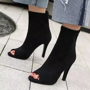 Женские босоножки на высоком каблуке, с открытым носком, на шпильке, на молнии, в сдержанном стиле, удобные ботинки для джазовых танцев, женская модная обувь, летняя черная 46 34 чёрный