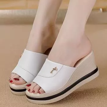 Женские босоножки на высоком каблуке с открытым носком, тапочки, обувь на платформе, повседневная женская уличная пляжная обувь, летние шлепанцы, сандалии 34 бежевый