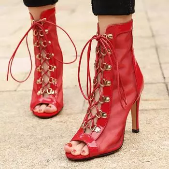 Женские босоножки на высоком каблуке с открытым носком, туфли на шпильке и застежке-молнии с металлическими украшениями, сексуальные сапоги для джазовых танцев, женская обувь, лето 46 34 чёрный