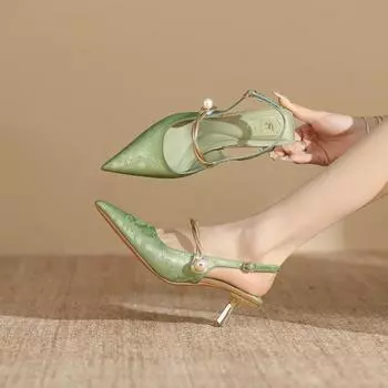 Женские босоножки на высоком каблуке с открытым носком, пикантные узкие туфли с острым носком для вечеринок, дизайн лета 2024, новые туфли-лодочки, повседневные туфли-лодочки Zapatillas De Mujer 34 зелёный