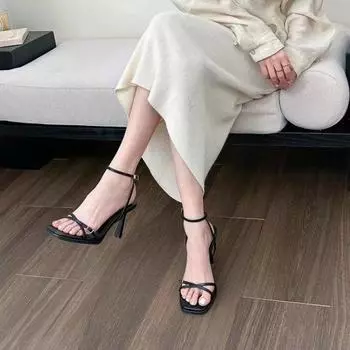 Женские босоножки на высоком каблуке с пряжкой на щиколотке, женские летние туфли-лодочки с квадратным носком, женские черные белые сексуальные босоножки De Mujer 34