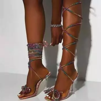 Женские босоножки на высоком каблуке с римским бантом и стразами, лето 2022 г. 43