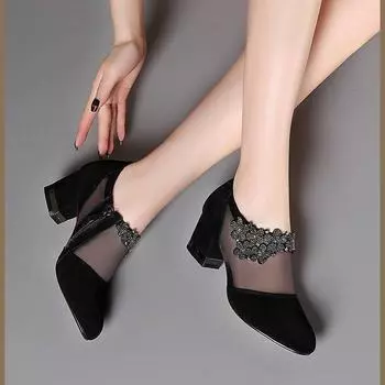 Женские босоножки на высоком каблуке с сетчатым кружевом и кружевом, весна-лето, офисные босоножки 43