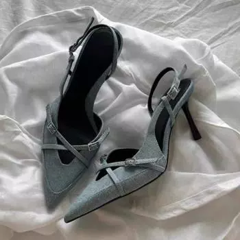 Женские босоножки на высоком каблуке, сексуальные туфли с острым носком, нарядные туфли для вечеринок для женщин, дизайнерская мода, повседневные босоножки на каблуке, Sandalias De Tacn 35 светло-синий