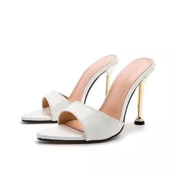 Женские босоножки на высоком каблуке-шпильке с открытым носком и узором под змею 2021 г. 36 белый