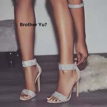 «Женские босоножки на высоком каблуке-шпильке со стразами, круглым носком и молнией сзади, лето 2022» 42 абрикосовый