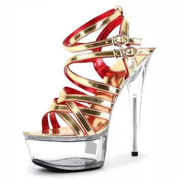 Женские босоножки на высоком каблуке в китайском стиле с красным элементом, модельные туфли для подиума и сцены YKC 34 золотой