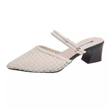 Женские босоножки на высоком каблуке в , Новом стиле с вязаным толстым каблуком и свободными накладками на пальцы. Ношение сандалий для выхода в свет 35