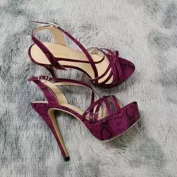 Женские босоножки НОВЫЕ 14 см с открытым носком на платформе и высоким каблуком с узором змеиной кожи, сексуальные сандалии с ремешком на щиколотке, гладиаторские вечерние туфли для женщин 35 чёрный