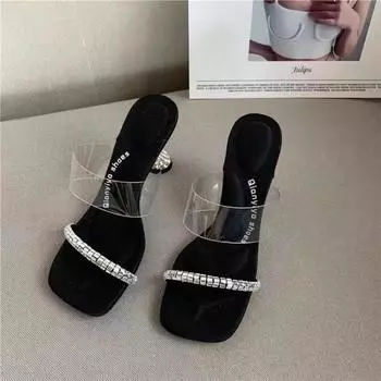 Женские босоножки Новые блестящие стразы Flat Cross Sparkle Diamond Sandalias Planas Ladies Flats Slides Shoes Летняя обувь 35