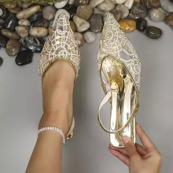 Женские босоножки Новые сексуальные шикарные босоножки на высоком каблуке Босоножки с острым носком Дизайнерские босоножки Модные роскошные туфли на высоком каблуке для женщин 36