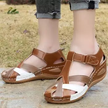 Женские босоножки Повседневные босоножки на каблуках с танкеткой Женские летние босоножки Разноцветная летняя обувь Женская обувь на каблуке 35