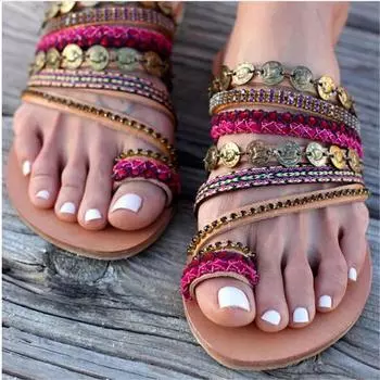 Женские босоножки ручной работы Bohemian Wind Flat Sandals Женская обувь Plus Size 35-43 43