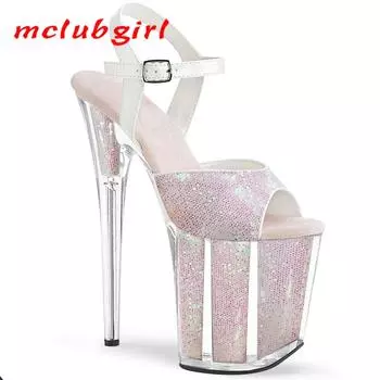 Женские босоножки с круглым носком, тонкий каблук, высокие каблуки, модель для показа, поддельные женские танцевальные туфли, каблук 20 см, платформа 10 см, YKC 34 розовый