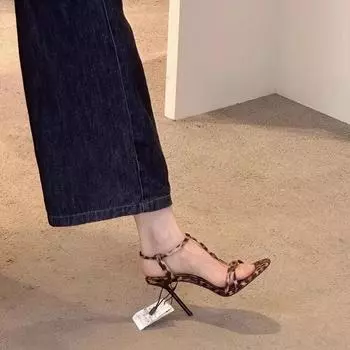 Женские босоножки с леопардовым принтом и ремешком на щиколотке, летние модные сексуальные гладиаторские сандалии на шпильке, туфли-лодочки с узким ремешком для вечернего платья 35