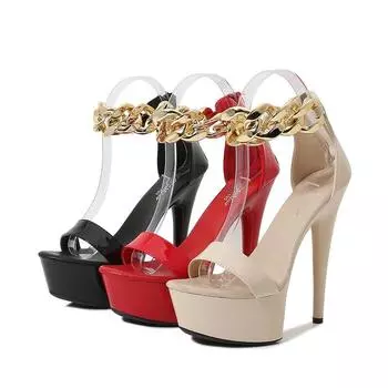 Женские босоножки с надписью New Summer Fashion, красные пикантные красные туфли на высоком каблуке-шпильке с цепочкой, каблук-шпилька 13 см, платформа 3 см, LFD 34 абрикосовый