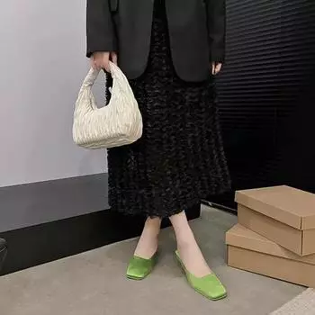 Женские босоножки с открытой пяткой на каблуке средней высоты с закрытым квадратным носком, мюли, туфли-лодочки без застежек, каблук-рюмочка, удобная повседневная обувь 35 зелёный