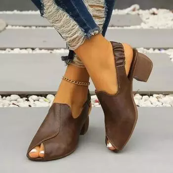 Женские босоножки с открытым носком 2024 года, новые летние туфли на толстом каблуке в римском стиле для женщин, женские туфли-гладиаторы на каблуке для вечеринок и выходов 35 чёрный